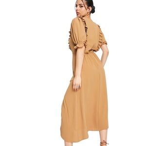 Women’s AX Paris Camel Ruffle Split Hem Midi Dress - US 12